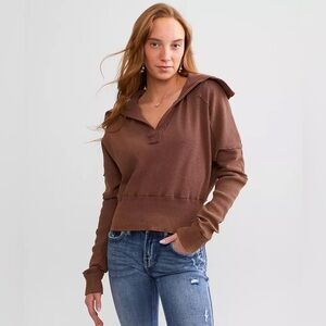 Free People Not So Ordinary Washed Pullover Cotton Sweater Brown Mulberries Sz M